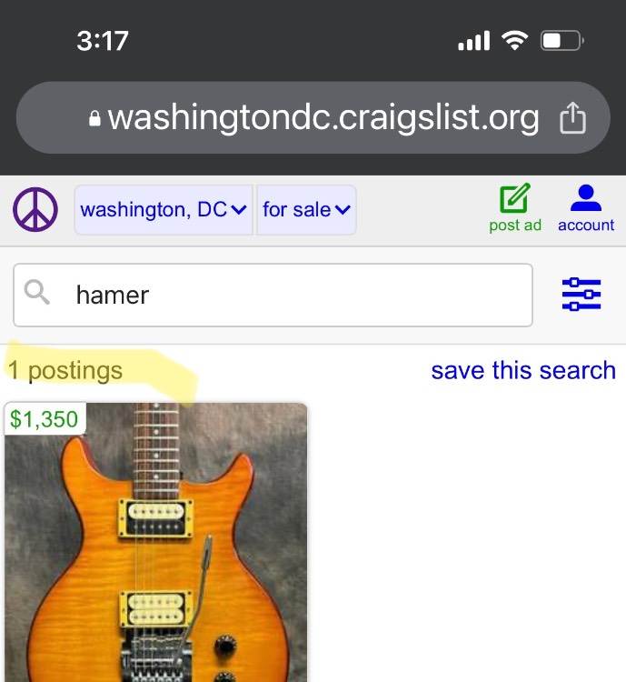 Local Craigslist search results Hamer/Strat/LP For Sale Wanted to